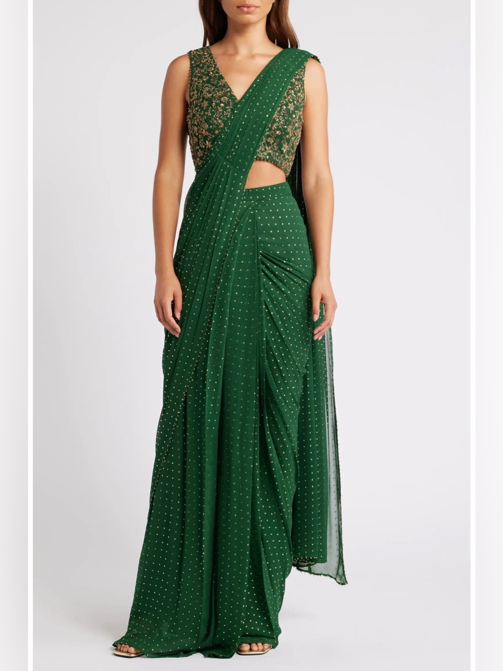 New Sani green gold Arian drape saree- skirt only